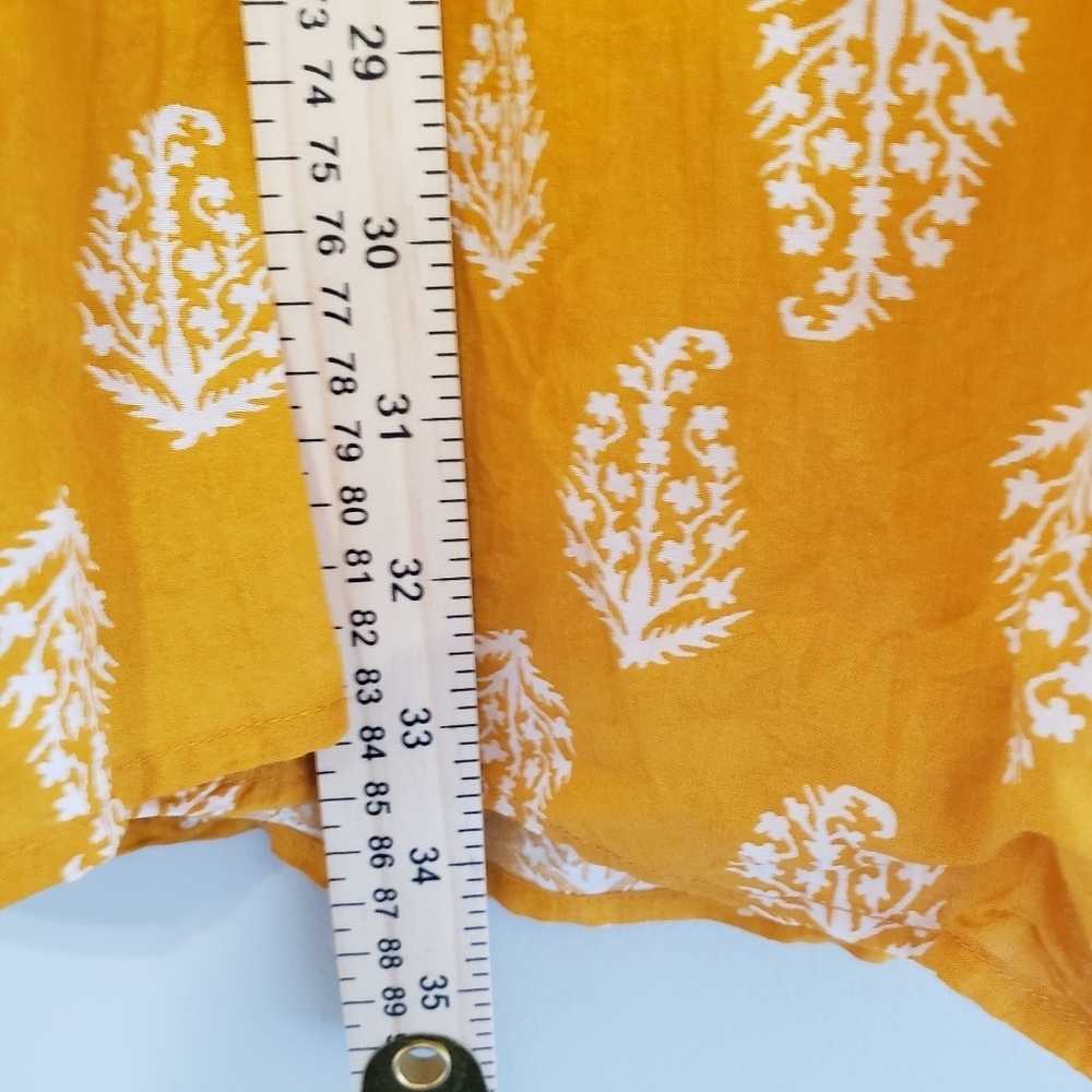 Lucky Brand Mustard Yellow Leaf Babydoll Dress Small Sleeveless Cotton Blend - Picture 8 of 12